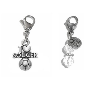 I Love Soccer Charm - Zipper Charm -  Backpack Charms - Sports Charm - Purse Charm -  Clip On Charm for Bracelets
