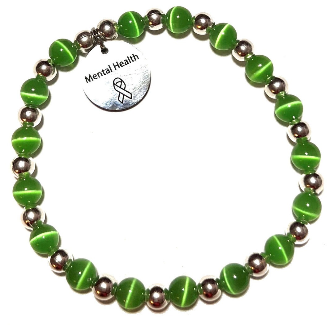 Mental Health Awareness Earrings With Circle Charm & Clear Crystals | French Hook Style - View #5