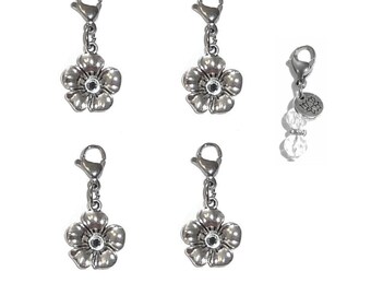 Flower Charms 4 PK -  Backpack Charms - Flower Clip On Charms - Zipper Charms - Keychain Charm - Purse Charms - Clip On Charms for Bracelets