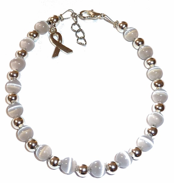 STONE BEAD BRACELET 6 MM W/CHARMS - GREY W/SILVER STONE BEAD BRACELET 6 MM W/CHARMS - GREY W/SILVER