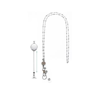 Retractable Badge Reel, Women&#39;s Stainless Steel Strong Fashion Lanyard Jewelry 34&quot; Made in USA, ID Card Badge Holder, Keys, Teacher, Cruise