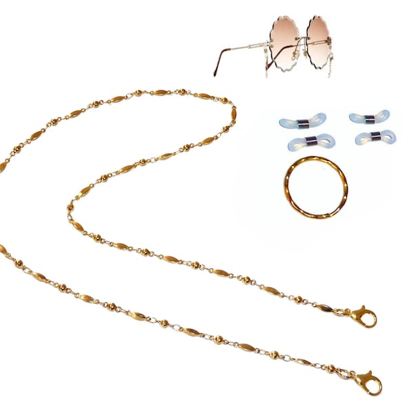 Gold Stainless Steel Chain Eyeglass, Women's, Girls Fashion Sunglass Holder, Face Mask Holder - Eyeglass Chain Leash - Gold
