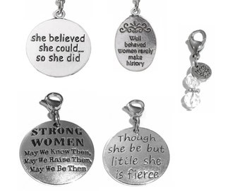 Women Are Awesome Clip On Charms - 4 Pack of Feminine Power Charms - Bag Charms-  Zipper Charms - Keychain Charm - Purse Charms