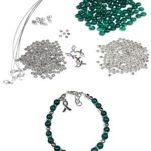 DIY Kit, Everything to Make Cancer Awareness Bracelets Uses Wire, Crimps, Clasps, Great Fundraising Makes 5 -  Forest Green (Renal/Kidney)