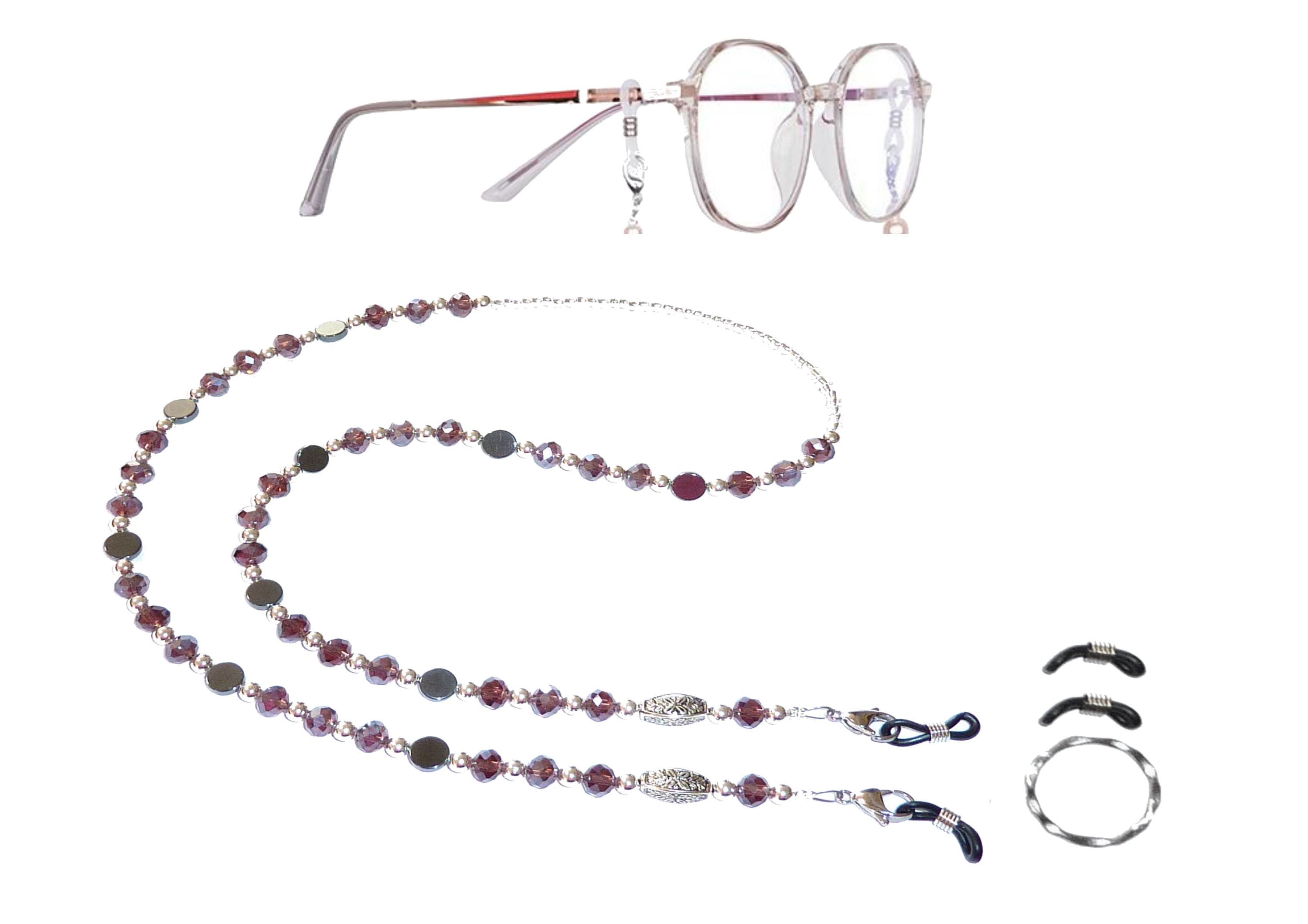 Purple with Hematite Beaded Sunglasses, Eyeglass Holder by Hidden Hollow - Eyeglass Chain - Eyeglass Leash - Purple