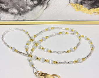Beaded Lanyard - GOLD - Simple Fashion Lanyard - Women's Beaded Jewelry Necklace Lanyard 34", Badge ID holder, keys, Phone, Medical Device