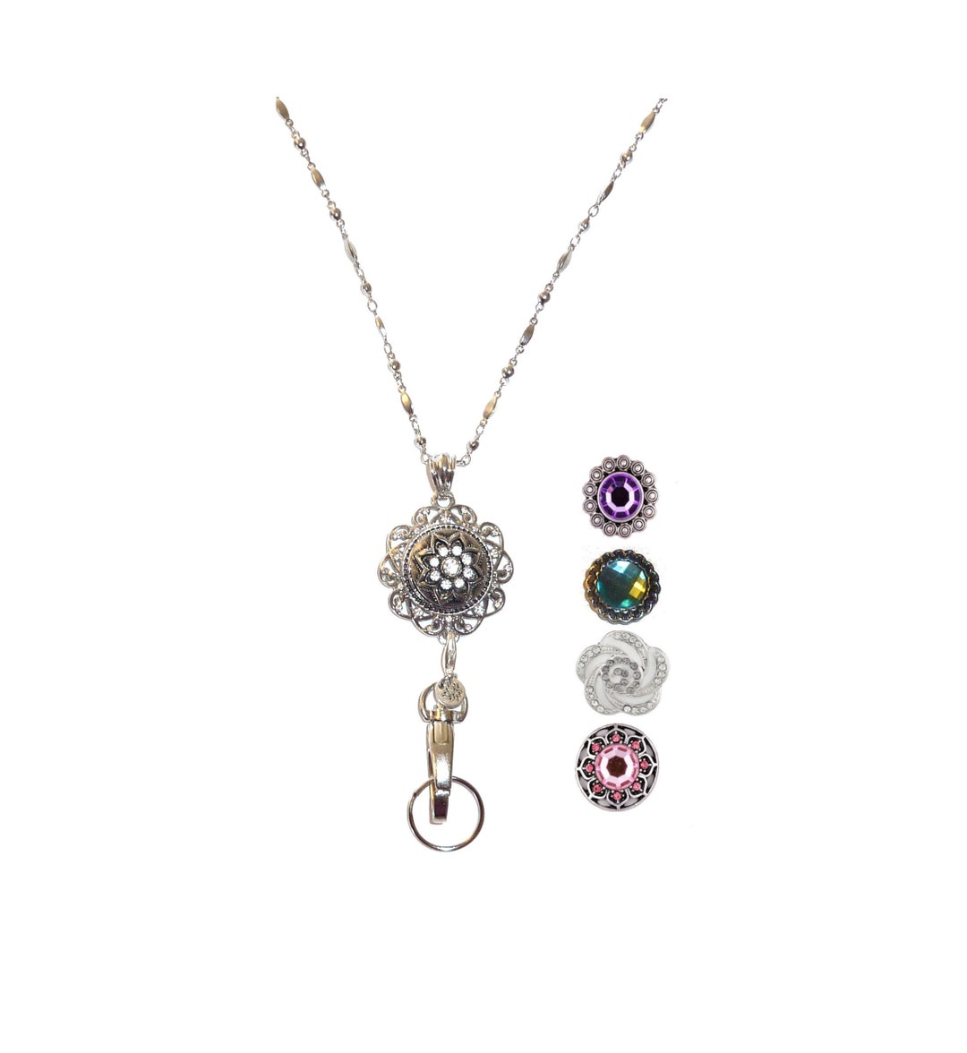 Hidden Hollow Beads Snap Interchangeable Necklace - 18 Or 24 Inch Stainless Steel Chain With 5 Buttons