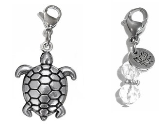 Turtle Jewelry Charm -Turtle Charm Clip On Anywhere - Turtle Charms for Bracelets - Turtle Bracelet Charm - Zipper Charms - Purse Charms