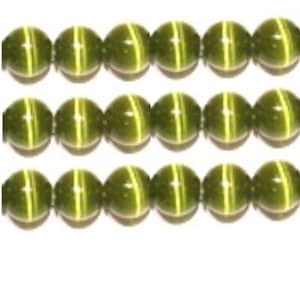 Cat&#39;s Eye Beads, 15&quot; Strand, Fiber optic beads - Olive Green - Choose your size