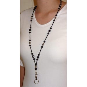 Black Lanyard For Women - SUPER Slim Black Fashion Women's Beaded Necklace Lanyard 34 inches, Key and badge holder, Strong