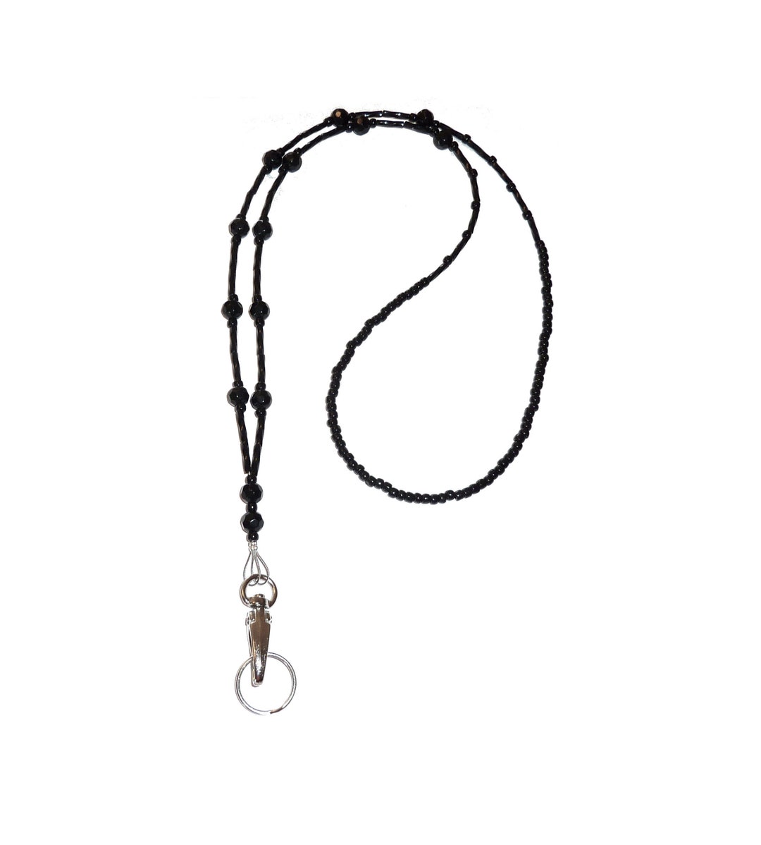 Black Lanyard - Simple Black Fashion Lanyard for Women - Black Beaded ...