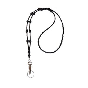 Black Lanyard - Simple Black Fashion Lanyard For Women - Black Beaded Necklace Lanyard 34 inches,Black ID Badge Holder & Keyring