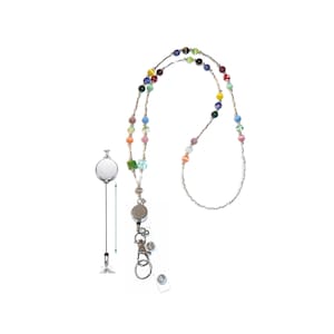 Retractable Badge Reel, Women&#39;s Slim Style Beaded Fashion Lanyard Necklace, 34&quot; Made in USA Strong Jewelry Lanyard, ID Holder, Keys - Multi