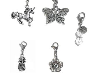 Bag Charms-  Backpack Charms - Whimsical Mix of Clip On Charms - Zipper Charms - Keychain Charm - Purse Charms - Charms for Charm Bracelets