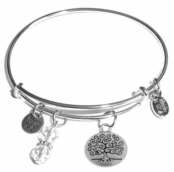 Tree of Life Bangle Bracelet- Expandable Message Charm Bangle Cuff