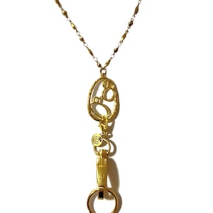 Gold Lanyard Necklace - Trendy Gold Lanyard Necklace  - 34&quot; Long - Chain Lanyard - For Keys - ID Badge Holder (Gold Teardrop)