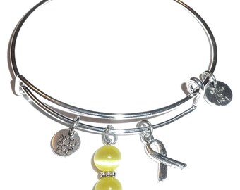Cancer Awareness Bangle Bracelet - Bladder Cancer Sarcoma Awareness Bangle Cuff Bracelet, Comes in a Gift bag.