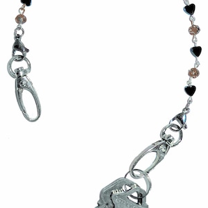 Llavero con cadena de hematita de 12" con carrete retráctil, correa de mano con cadena para mujer, buscador de cadena, organizador, billetera, soporte para bolso, anillo