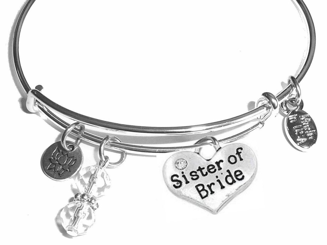 Sister of the Bride Expandable Message Charm Bangle Cuff - Etsy