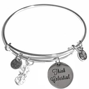 Think Celestial Charm Expandable Message Bangle Cuff Bracelet