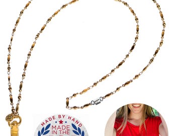 GOLD Stainless Steel Women's Lanyard, Magnetic Breakaway Clasp - Made In USA, Teacher Nurse Student ID Card Badge Holder, Cruise, Keys