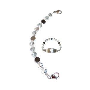 Women&#39;s Silver Beaded Medical Alert ID Bracelet, 6.5 or 5.5 &quot; With Extenders Interchangeable Replacement Only Does Not Include Medical Tag