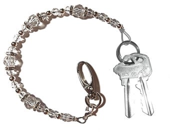 Key Keeper 12" Crystal Bling With Retractable Reel Women's Beaded Hand Strap Chain Finder Organizer Wallet Purse Holder Ring