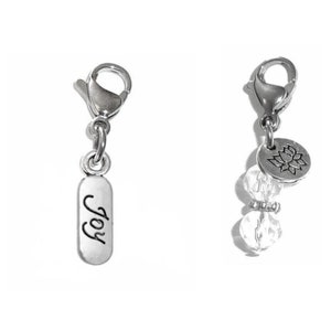 Joy Clip On Charm - Zipper Charm -  Backpack Charms - Keychain Charm - Purse Charm -  Clip On Charm for Bracelets & Necklaces