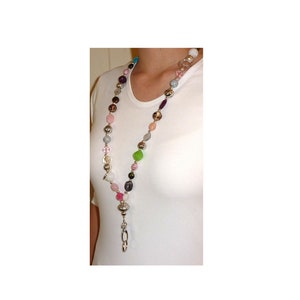 Multi-Colored Beaded Lanyard - Bold Fashion Lanyard For Women - 34&quot; ID Badge Lanyard - Work Lanyard - Breakaway Lanyard or Strong Style