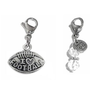 I Love Football Charm - Zipper Charm -  Backpack Charms - Sports Charm - Purse Charm -  Clip On Charm for Bracelets
