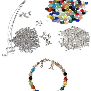 DIY Kit, Everything You Need to Make Cancer Awareness Bracelets, Uses Wire, Crimps and Clasps, Great for Fundraising Makes 5 - Multi 6mm