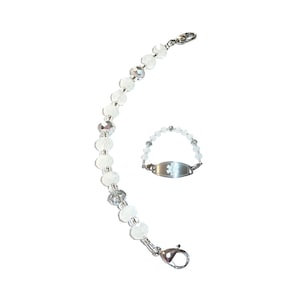 Women&#39;s White Beaded Medical Alert ID Bracelet, 6.5 or 5.5 &quot; With Extenders, Interchangeable Replacement Only, Does Not Include Medical Tag