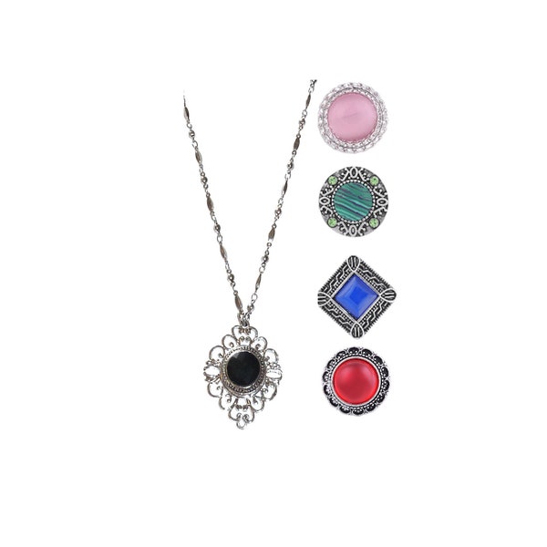 Snap Buttons Interchangeable Women's Fashion Jewelry Necklace, 18" Long, Fancy Strong Stainless Steel Chain. Comes in a Gift Box