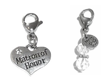 Matron of Honor Charm - Wedding Charm - Zipper Charm -  Backpack Charms - Wedding Gift -  Purse Charm -  Clip On Charm for Bracelets