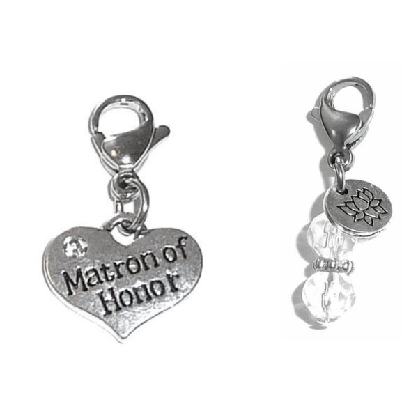 Matron of Honor Charm - Wedding Charm - Zipper Charm -  Backpack Charms - Wedding Gift -  Purse Charm -  Clip On Charm for Bracelets
