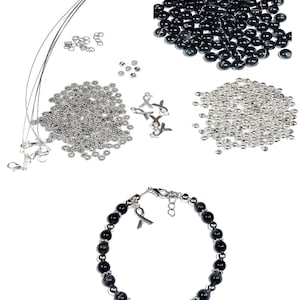 DIY Kit, Everything to Make Cancer Awareness Bracelets, Uses Wire, Crimps and Clasps, Great for Fundraising Makes 5 -  Black (Melanoma)