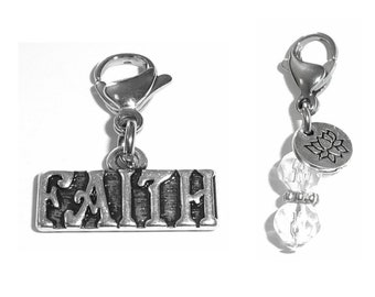 Faith Clip On Charm - Faith Zipper Charm -  Backpack Charms - Keychain Charm - Purse Charm -  Clip On Charm for Bracelets & Necklaces
