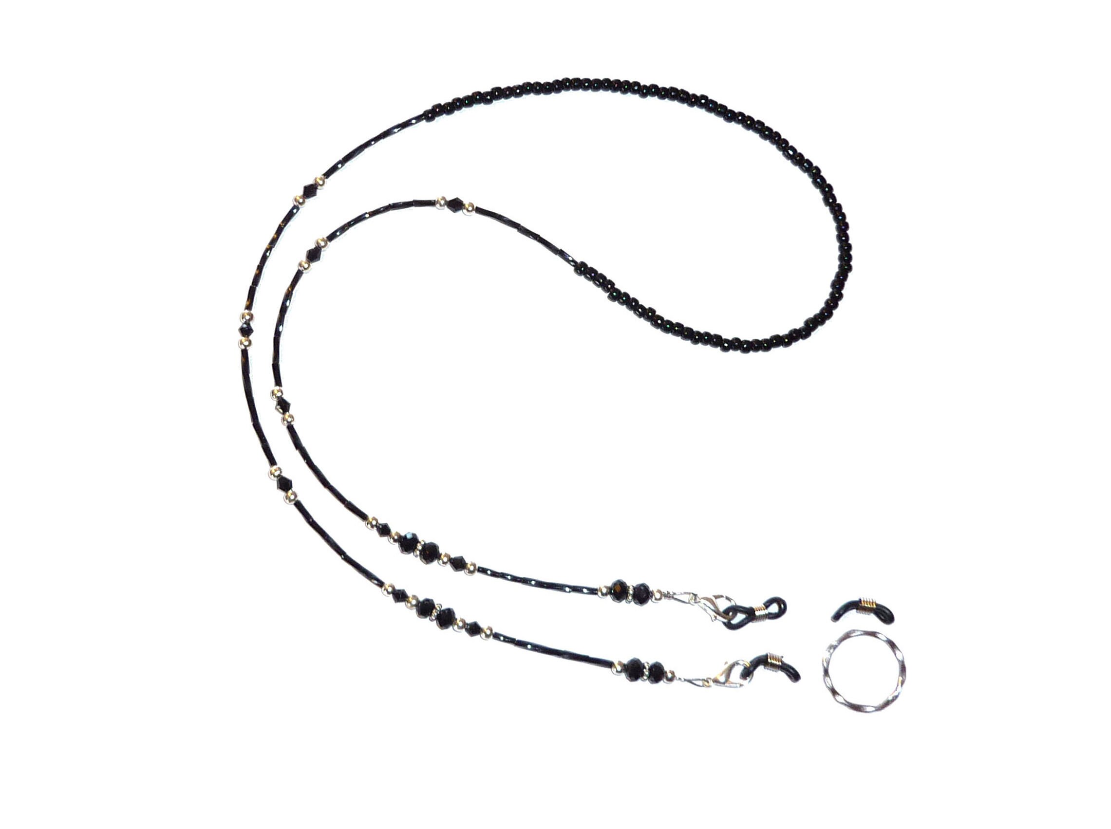 Black Beaded Eyeglass Holder Eyeglass Chain Eyeglass Leash Etsy