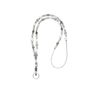 Beaded Lanyard - Slim White Women&#39;s Fashion Lanyard - Jewelry Necklace Lanyard 34 inches, Key and badge holder, Keys, ID