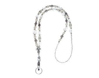 Beaded Lanyard - Slim White Women's Fashion Lanyard - Jewelry Necklace Lanyard 34 inches, Key and badge holder, Keys, ID