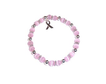6mm Stretchy Pink Breast Cancer Awareness Bracelet, Packaged. FIts Most Adults. Great for Fundraisers or Showing support.