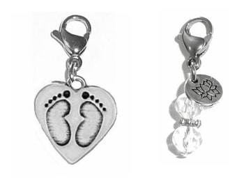 New Baby Jewelry - Zipper Charm - Baby Feet Clip On Charm - Backpack Charms - Keychain Charm - Purse Charms -  Clip On Charm for Bracelets