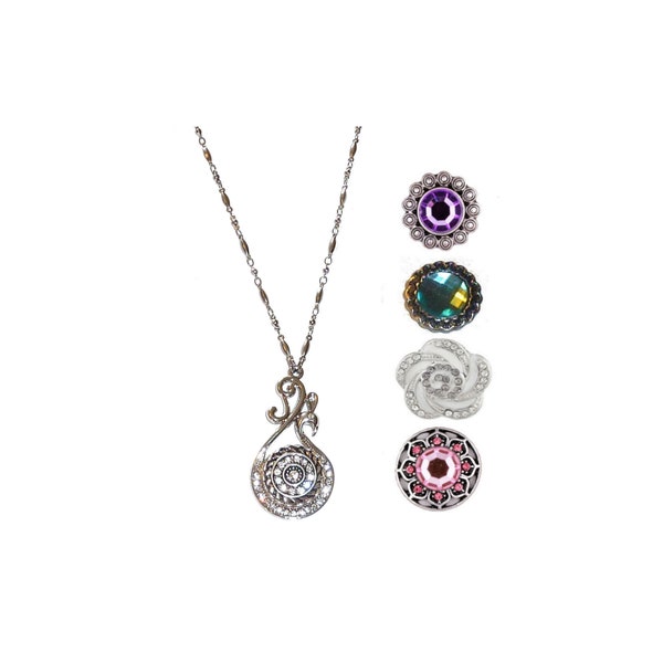 Snap Buttons Interchangeable Women's Fashion Jewelry Necklace, 18" Long, Fancy Strong Stainless Steel Chain. Comes in a Gift Box - Swirls