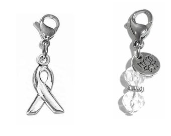 Cancer Awareness Clip On Charm - Zipper Charm -  Backpack Charms - Keychain Charm - Purse Charm -  Clip On Charm for Bracelet or Necklace