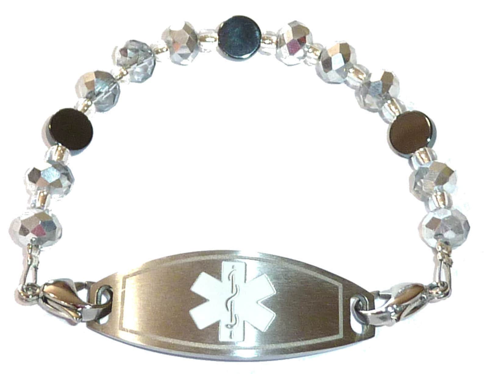 Women's Silver Beaded Medical Alert ID Bracelet 6 Etsy