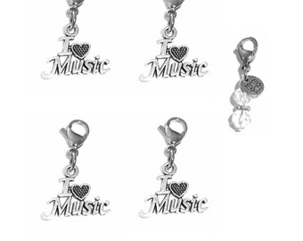 Bag Charms-  Backpack Charms - I Love Music Clip On Charms - Zipper Charms - Keychain Charm - Purse Charms - Clip On Charms for Bracelets