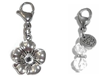 Flower Clip On Charm - Zipper Charm -  Backpack Charms - Keychain Charm - Purse Charm -  Clip On Charm for Bracelets - Cute Charms