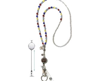 Retractable Badge Reel, Women's Slim Style Beaded Fashion Lanyard Necklace, 34" Made in USA Strong Jewelry Lanyard, ID Holder, Keys - Autism