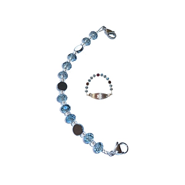 Women's Blue Beaded Medical Alert ID Bracelet, 6" With Two Extenders, Interchangeable Replacement Only, Does Not Include Medical Alert Tag