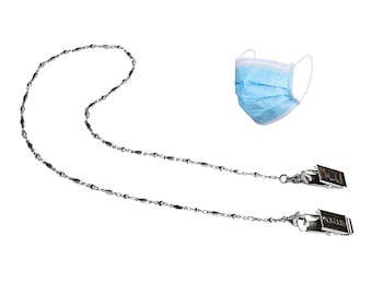 Face Mask Holder Chain Necklace, Made in USA, Decorative Fashion Leash Lanyard Holds Your Face Mask Around Your Neck 25&quot;. Stainless Steel
